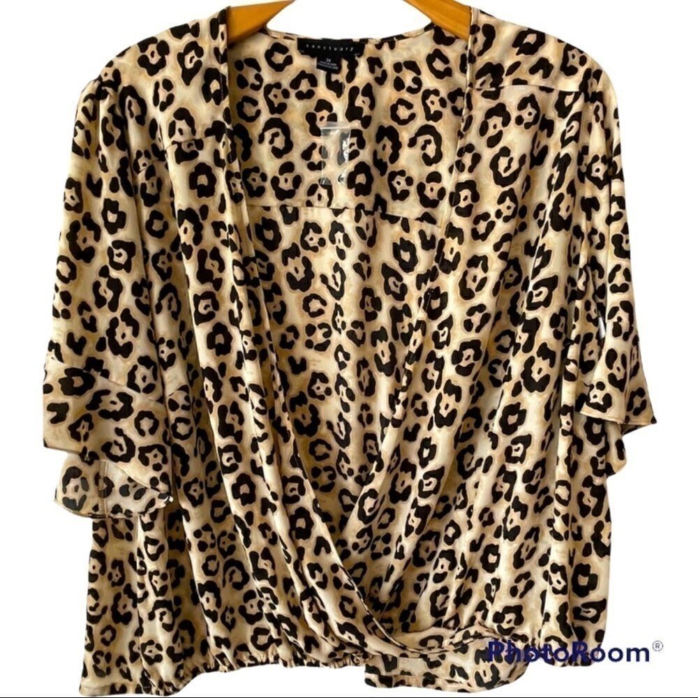 Sanctuary leopard print drape wrap blouse NWT 1X